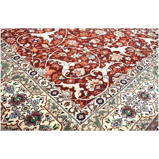 Antique Persian Tabriz Wool 9x12 Red, Ivory, & Green Handmade Area Rug #1143240 For Sale In Houston - Image 6 of 9