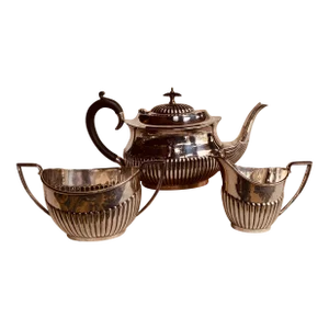 Antique English Silver Plate Georgian Revival 3-Piece Tea Service, Thomas Wilkinson & Co. Birmingham, Engraved Great War Wedding Gift, c.1919