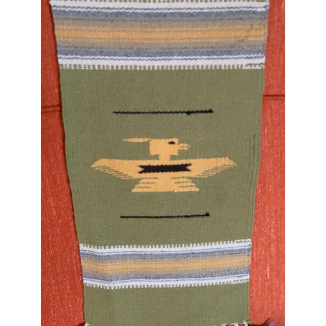 Rustic Vintage Chimayo Long Thunderbird Lime Green Geometric Weaving For Sale - Image 3 of 5