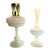 A rare french collectible set pairing a vintage lampe berger fragrance lamp in white opaline glass with its gilt crown,...