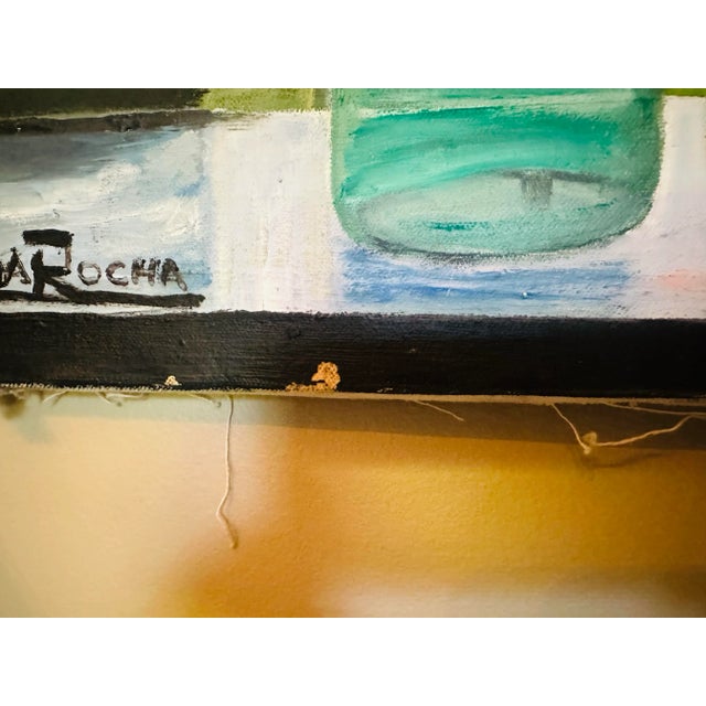 Boho Chic Large Vivid Vintage Oil on Canvas Painting For Sale - Image 3 of 8