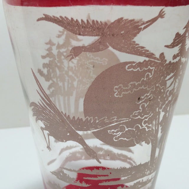 Glass Vintage Glass Hand Painted Asian Vase With Birds For Sale - Image 7 of 12