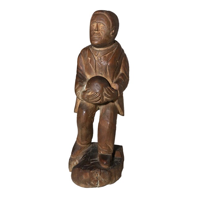 Antique 1800's Folk Art Hand Carved Wood Figural Man Sculpture Statue Figure For Sale