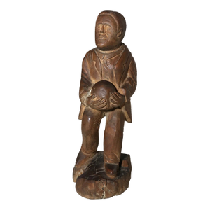 Antique 1800's Folk Art Hand Carved Wood Figural Man Sculpture Statue Figure