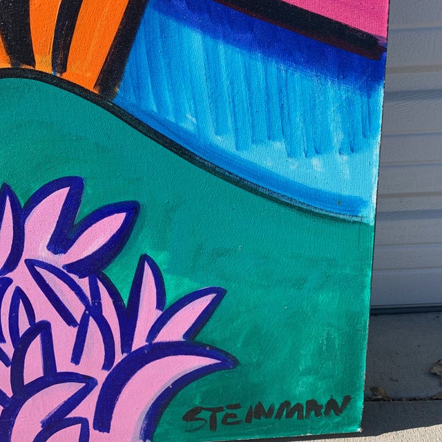 Blue 80x80 Mediterranean Coastal Village by Joan Steinman #2 For Sale - Image 8 of 9