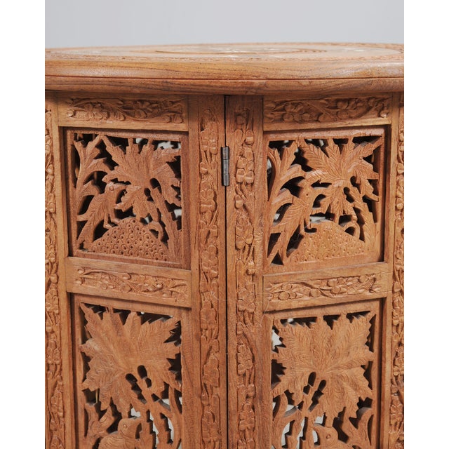 Moorish Style Carved Teak Inlaid Round Tabouret Drink Table For Sale - Image 17 of 18