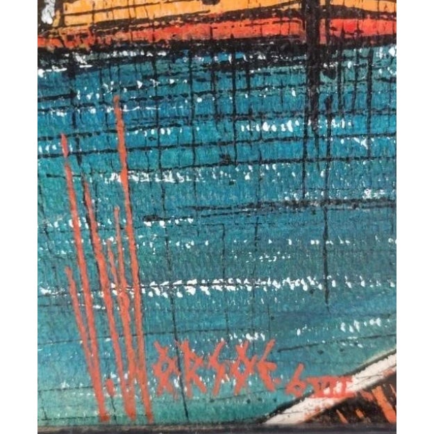 Mid-Century Modern Vintage Mid-Century Modern Nautical Sailboats Oil on Panel Signed For Sale - Image 3 of 4