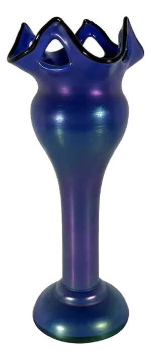 Loetz Iridescent Blue Glass Vase: Austrian Pierced Art Nouveau Vase, c. 1905