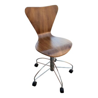 Arne Jacobsen Danish Teak Adjustable Height Swivel Desk Chair For Sale