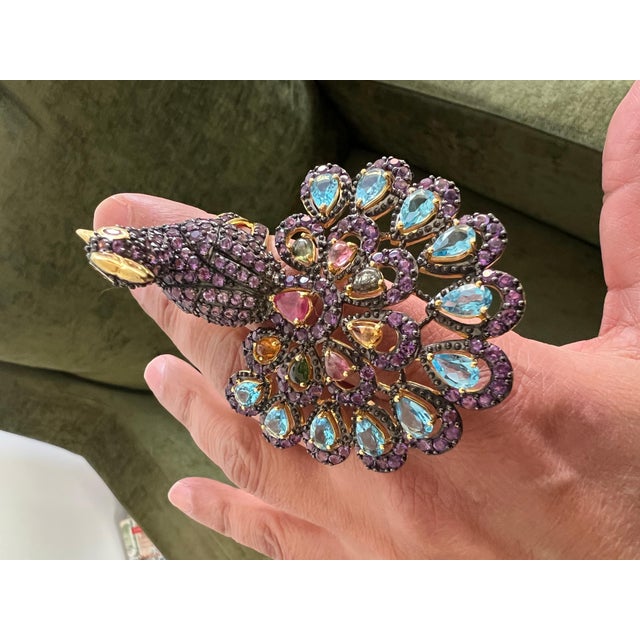 Bochic "Peacock" Vintage Diamond, Sapphire, Ruby & Gem Ring Set 18K Gold & Silver For Sale - Image 10 of 18
