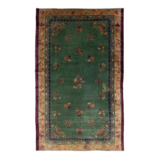 Room Size Antique Peking Designed Chinese Wool Rug Handmade in Green For Sale