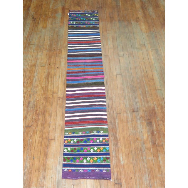 Mid-Century Modern Zabihi Collection Vintage Turkish Kilim Runner - 3' x 10'11" For Sale - Image 3 of 6