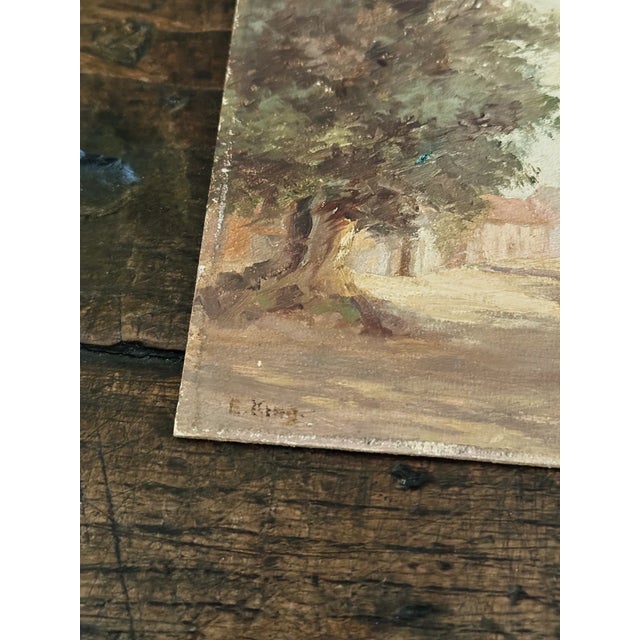 Paint Early 20th Century Original Antique Oil Painting on Board, Village Street For Sale - Image 7 of 9