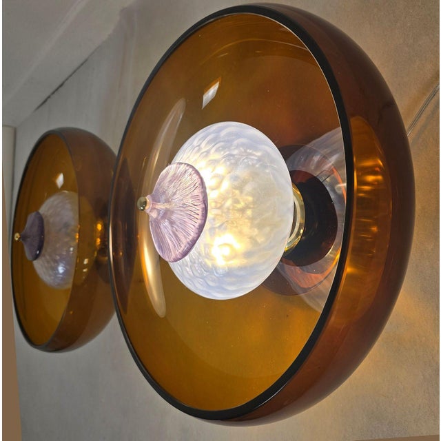 1990s Amber Mid Century Modern Murano Glass Sconces - a Pair For Sale - Image 4 of 13