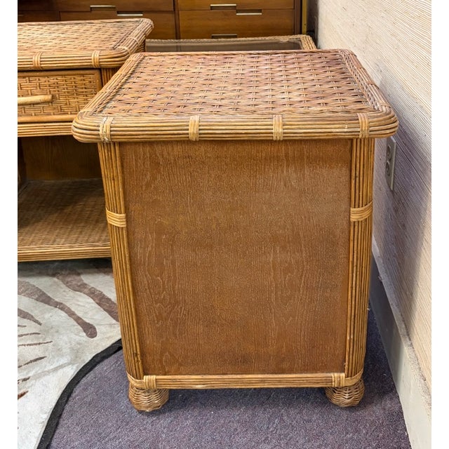Wood Mid Century Wicker and Rattan Night Stands For Sale - Image 7 of 7