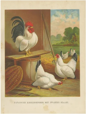 Japanese Bantams with Black Tails, 1888, Paper