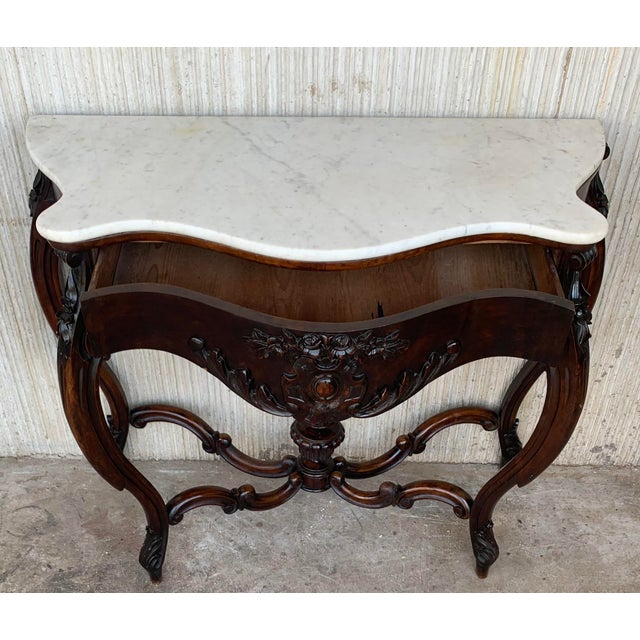 19th French Regency Carved Walnut Console Table With Drawer For Sale - Image 4 of 13