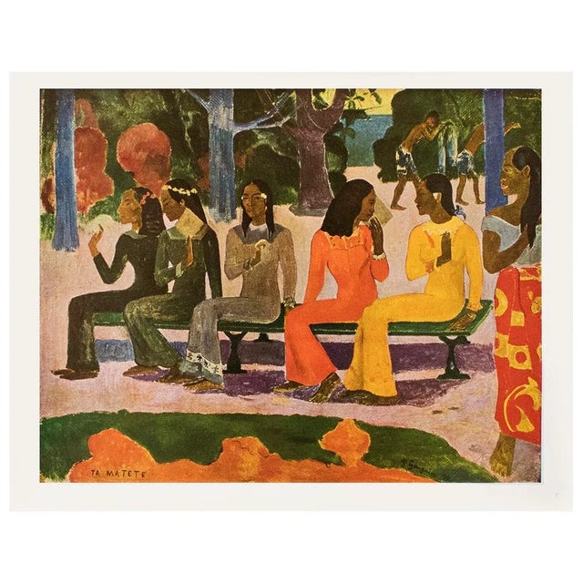 1940s 1940s After Paul Gauguin "Ta Matete - the Market", First Edition Swiss Full-Color Print For Sale - Image 5 of 6