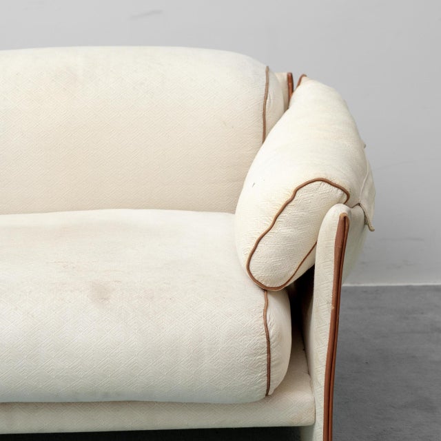 Vintage Beige and Brown Two-Seater Fabric Sofa, 1970s For Sale - Image 4 of 11