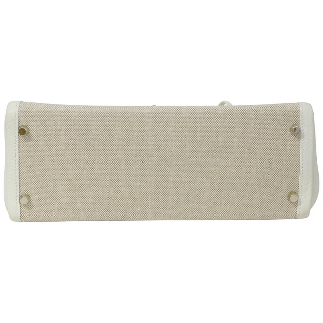 Textile Hermès Kelly 32 Blanc Toile and Togo Palladium Hardware 2005 For Sale - Image 7 of 8