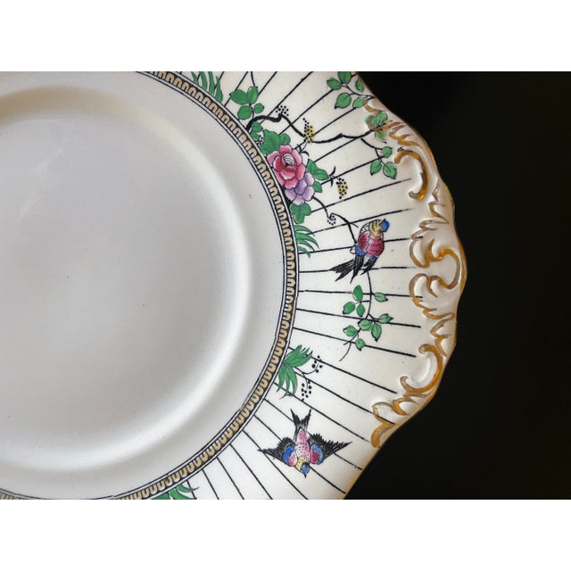 1920s Antique Chinoiserie Booth's Gilt Scalloped Platter "Springtime" For Sale - Image 5 of 11
