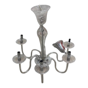 1990s Mid-Century Modern Clear Blown Glass Chandelier | Six-Arm Venetian Murano Style (Hollywood Regency)