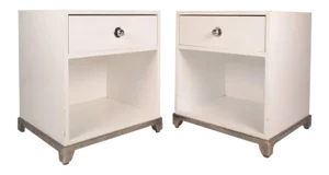 Vintage Modern White Laminate Nightstands - a Pair