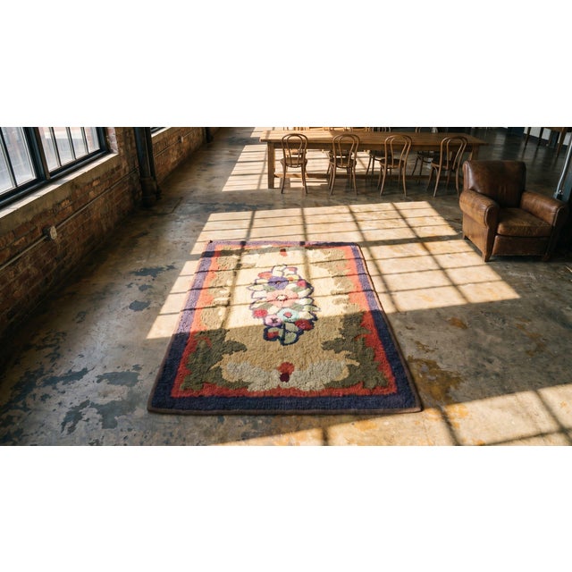 Outstanding Multi Color With Lovely Floral Design Antique American Hooked Rug For Sale - Image 14 of 14