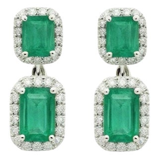 Natural Emerald Diamond Earrings 14k Gold 3.48 TCW Certified For Sale