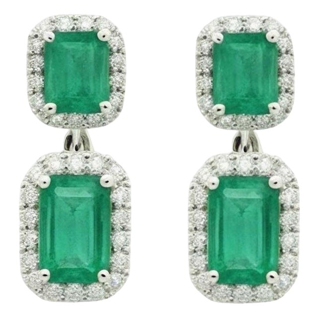Natural Emerald Diamond Earrings 14k Gold 3.48 TCW Certified For Sale
