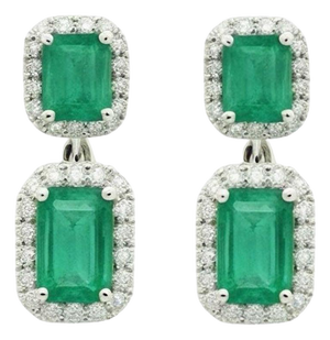 Natural Emerald Diamond Earrings 14k Gold 3.48 TCW Certified