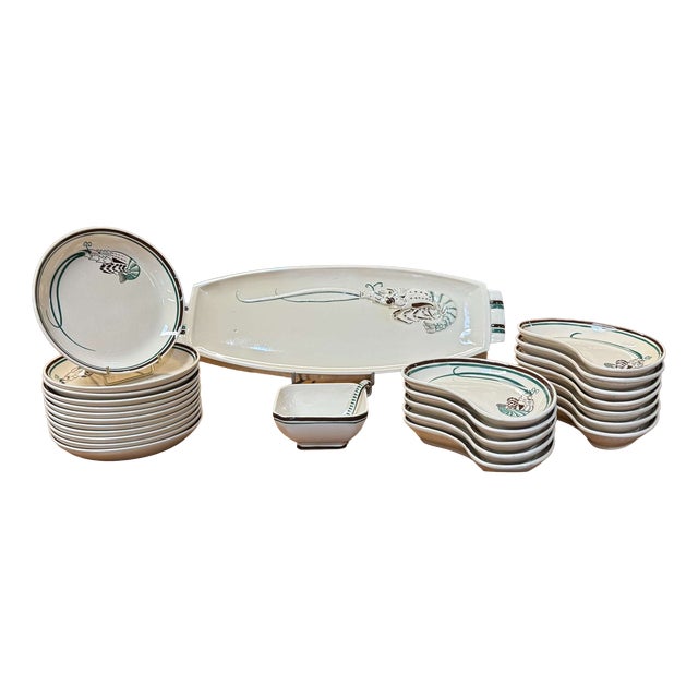 Quimper Earthenware Lobster Service, 1930s, Set of 27 For Sale