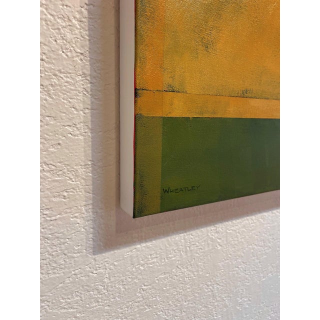 Contemporary Golden Fields by Justin Wheatley | Acrylic on Canvas White Barn With Gold Fields For Sale - Image 3 of 12