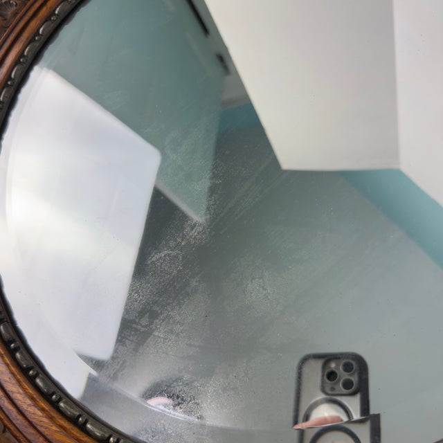 Victorian Hand Carved Round Oak Mirror For Sale - Image 11 of 13
