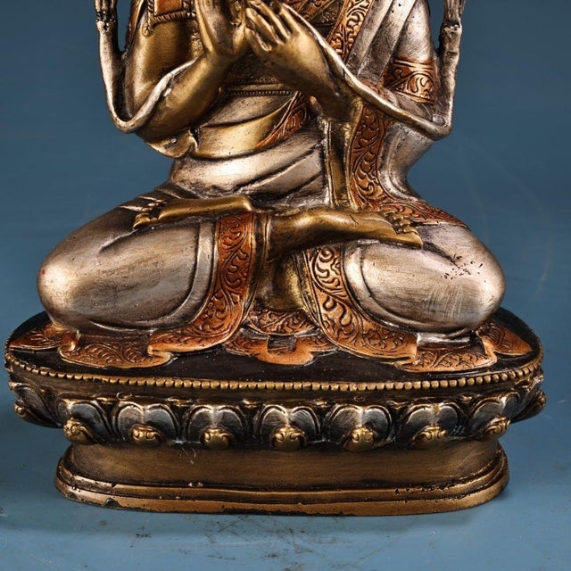 Late 19th Century Gilt Bronze Tsongkhapa Statue, Tibetan Buddhist Figure, 800g For Sale In Los Angeles - Image 6 of 9