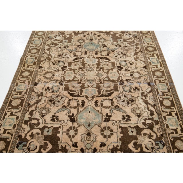 Brown Vintage Persian Scatter Wool Rug in Brown With Medallion Motif For Sale - Image 8 of 8