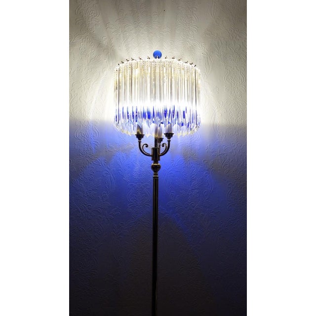 Blue Gold-Plated Brass and Murano Glass Floor Lamp from Venini, 1990s For Sale - Image 8 of 17