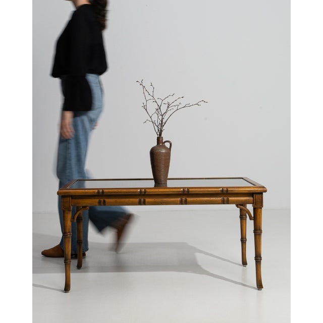 1970s 1970s Faux Bamboo & Rattan Coffee Table With Glass Top For Sale - Image 5 of 11