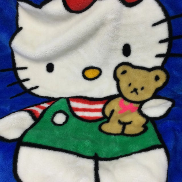 Rare Vintage Blue Bed Coverlet Hello Kitty Japan Origin 1993 For Sale - Image 4 of 8