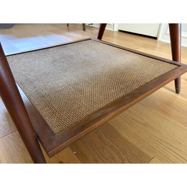 Imperial Furniture Mid-Century Modern Walnut Coffee Table With Woven Cane Shelf For Sale - Image 12 of 14