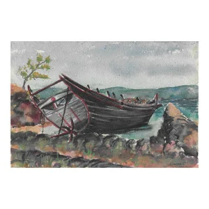 1950s Michael Dadante Okinawa Coastal Watercolor