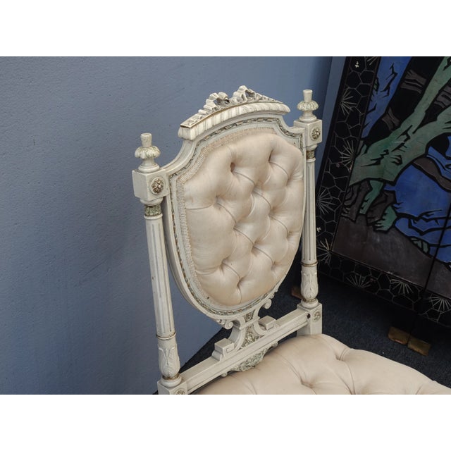 Vintage Rococo Louis XVI Style Off White French Chair For Sale - Image 9 of 11