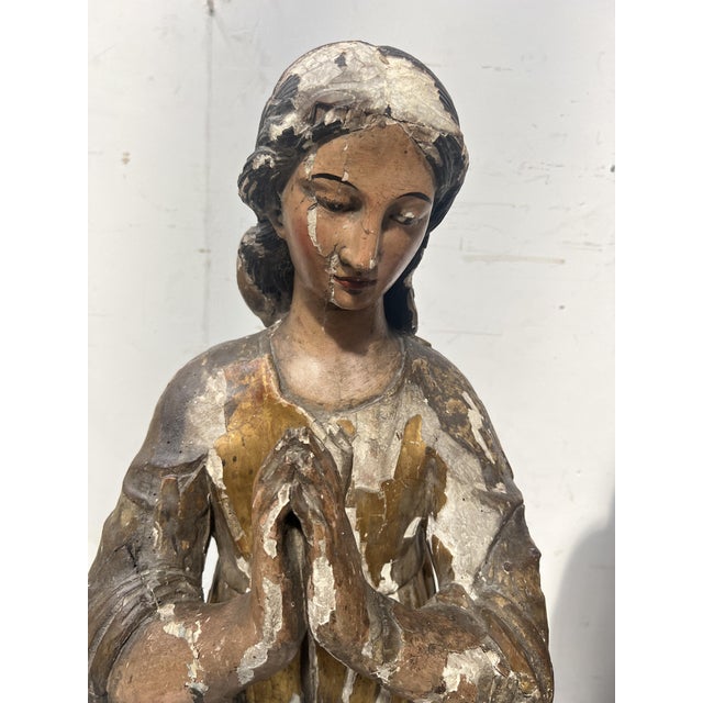 Adoring Angels, 1700s, Polychrome and Gilded Carved Wood, Set of 2 For Sale - Image 12 of 18