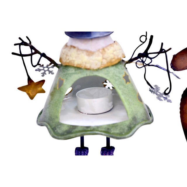 1990s Holiday Snowman & Sled Metal Sculptures Set For Sale - Image 5 of 5