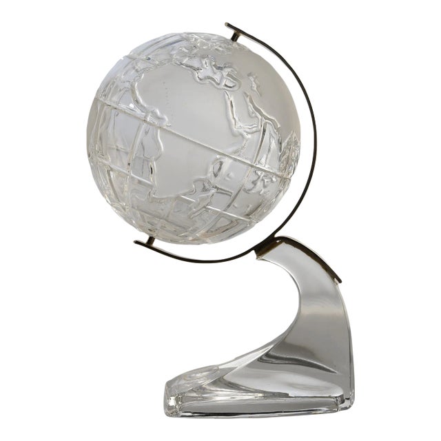 Small Vintage German Lead Crystal Glass Globe With Brass Accents For Sale