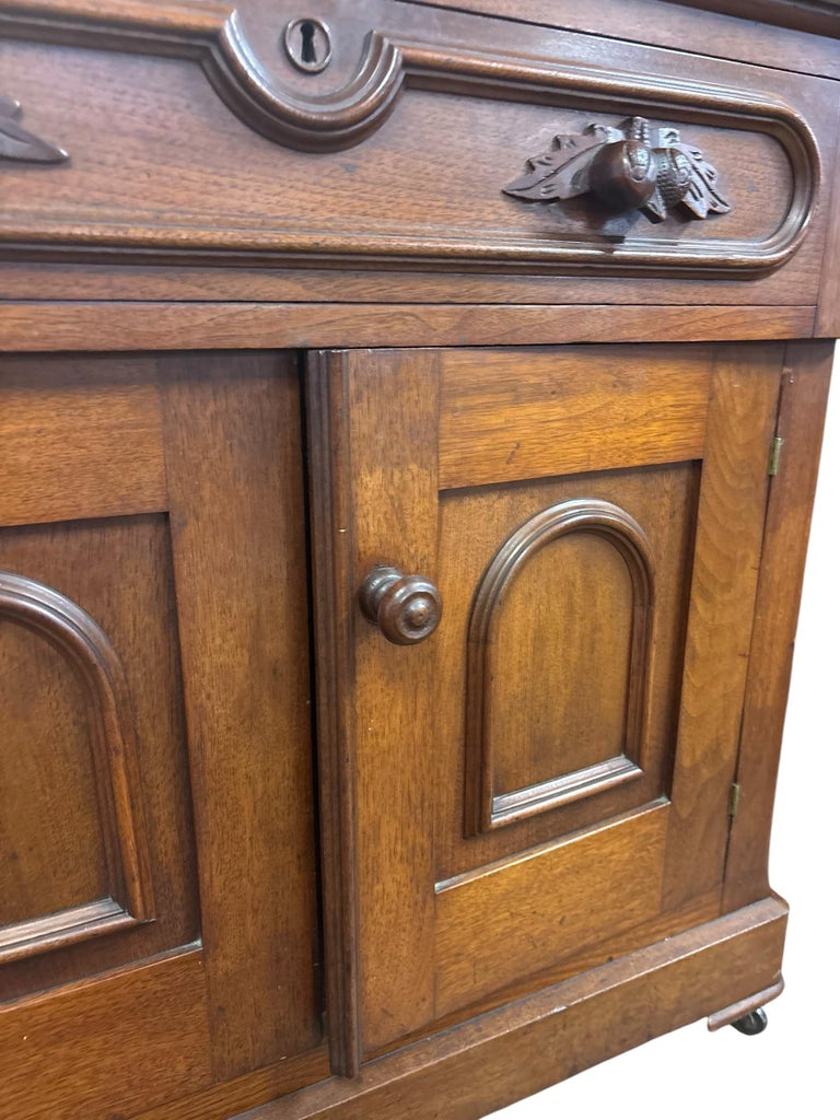 門肘　TRADE勝MARK Antique Victorian Eastlake Walnut Marble Top Washstand With Carved