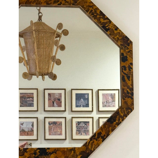 English Faux Tortoise Hand Painted Octagonal Large Mirror For Sale - Image 3 of 9