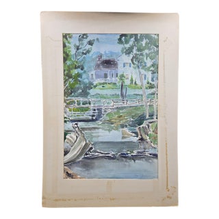 1945 Mid-Century Modern Regionalist Landscape Watercolor by Floyd F. Hackman For Sale