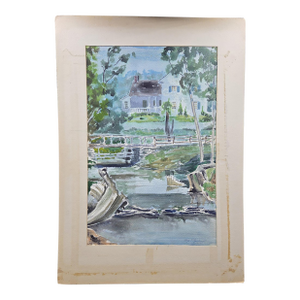 1945 Mid-Century Modern Regionalist Landscape Watercolor by Floyd F. Hackman