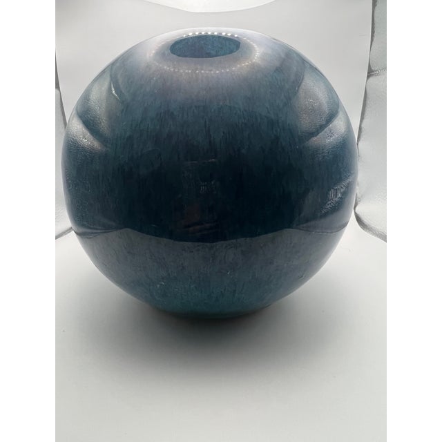 Mid-Century Modern 1960s Handmade Ceramic Blue Green Glazed Sphere Pottery Vase For Sale - Image 3 of 6